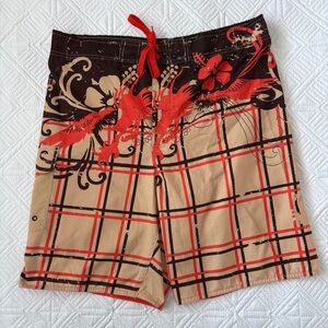 Vintage Maui and Sons Board Shorts - Y2K Tribal Dragon & Plaid - Size Small